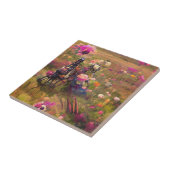 Carreau Fleurs roses dans un art numérique de champ vert (Côté)