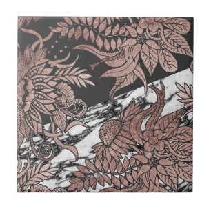 Carreau Fleurs roses d'or et coupe noire et de marbre