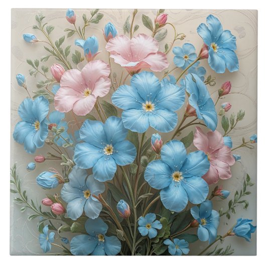 Carreau Fleurs roses et bleues élégantes (Devant)
