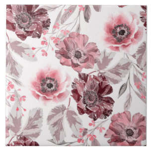 Carreau Fleurs roses et bordeaux sur arrière - plan blanc.