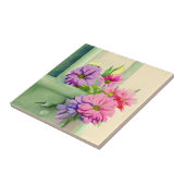 Carreau Fleurs roses et violettes sur fond de fenêtre (Côté)