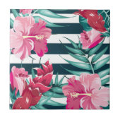 Carreau Fleurs roses exotiques rayées (Devant)