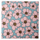 Carreau Fleurs roses modernes sur fond bleu (Devant)