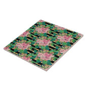 Carreau Fleurs roses noires tendance Gold Stripes Botaniqu (Côté)