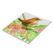 Carreau Fleurs roses Roses sauvages Oiseau botanique Wren (Côté)