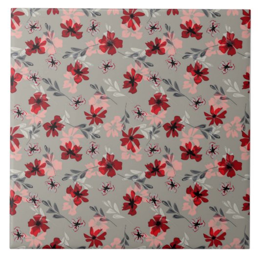 Carreau Fleurs roses rouges sur un fond gris. (Devant)