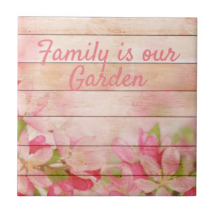 Carreau Fleurs roses rustiques sur bois