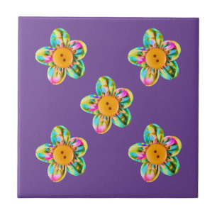 Carreau Fleurs roses, violettes, jaunes sur violet