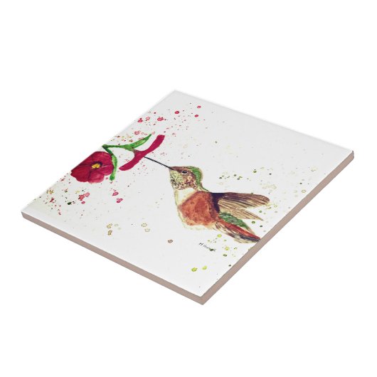 Carreau Fleurs rouges colibri nature oiseaux d'eau (Côté)