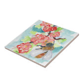 Carreau Fleurs rouges de cerisiers et d'abeilles (Côté)