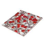 Carreau Fleurs rouges et feuilles gris argent (Côté)
