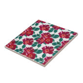 Carreau Fleurs rouges sur blanc. (Côté)