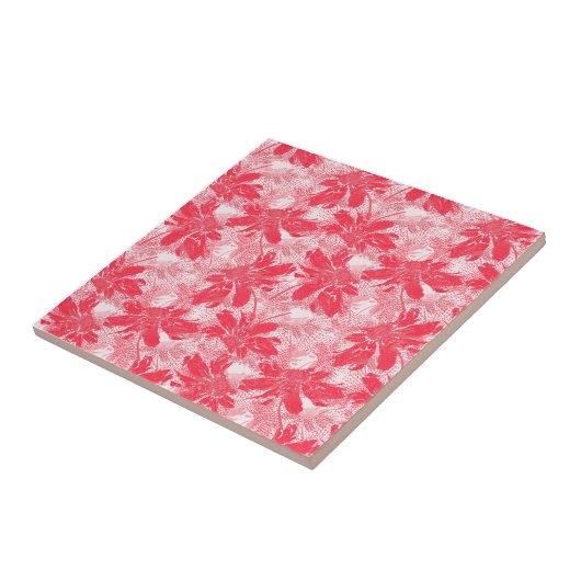 Carreau Fleurs rouges sur blanc. (Côté)