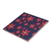 Carreau Fleurs rouges sur Carrelage en céramique bleue (Côté)