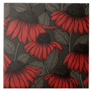 Carreau Fleurs rouges sur marron