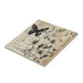Carreau Fleurs rustiques et papillon - Papier vieilli (Côté)