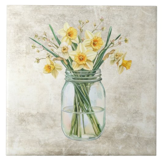 Carreau Fleurs rustiques jonquilles dans un vieux pot (Devant)