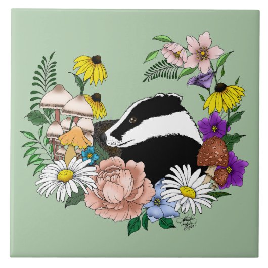 Carreau Fleurs sauvages Badger Champignons vert (Devant)