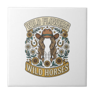Carreau Fleurs sauvages Chevaux sauvages Floral occidental
