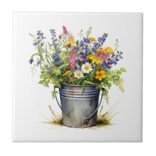 Carreau Fleurs sauvages dans un seau