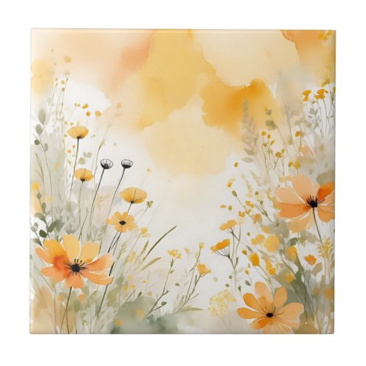 Carreau Fleurs sauvages d'aquarelle orange douce (Devant)