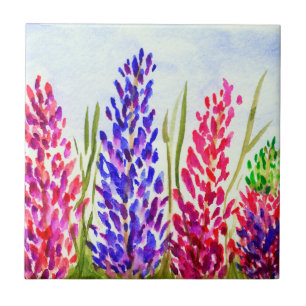 Carreau Fleurs sauvages de loup d'art floral d'aquarelle
