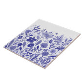 Carreau Fleurs sauvages d'été - Bleu foncé et Fleurs blanc (Côté)