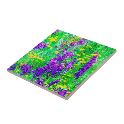 Carreau Fleurs sauvages d'été dans un champ vert (Côté)