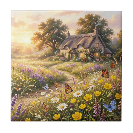 Carreau Fleurs sauvages et une mignonne maisonnette (Devant)