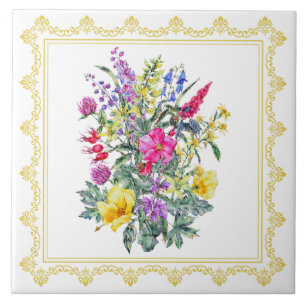 Carreau Fleurs sauvages Vintages aquarelle