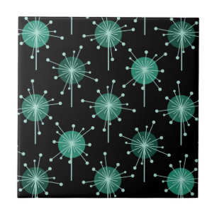 Carreau Fleurs Spoutnik Starburst Noir Turquoise