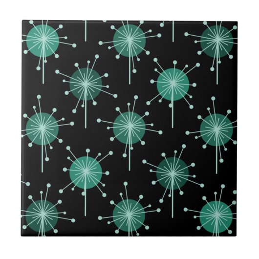 Carreau Fleurs Spoutnik Starburst Noir Turquoise (Devant)