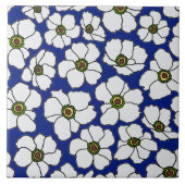 Carreau Fleurs tropicales blanches sur fond bleu (Devant)