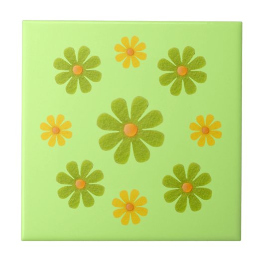 Carreau Fleurs vert clair printemps et jaune pour la cuisi (Devant)