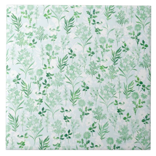 Carreau Fleurs vertes Peinture Botanique (Devant)