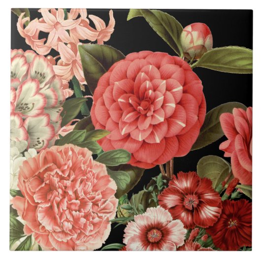 Carreau fleurs vintages botaniques roses modernes (Devant)