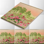 Carreau Fleurs vintages et collines Paysage Frieze frontiè<br><div class="desc">Il s'agit d'une numériquement impression améliorée d'une frise d'arbres de 1905 à 1915,  à la frontière du paysage,  sur les collines et les fleurs au premier plan.</div>