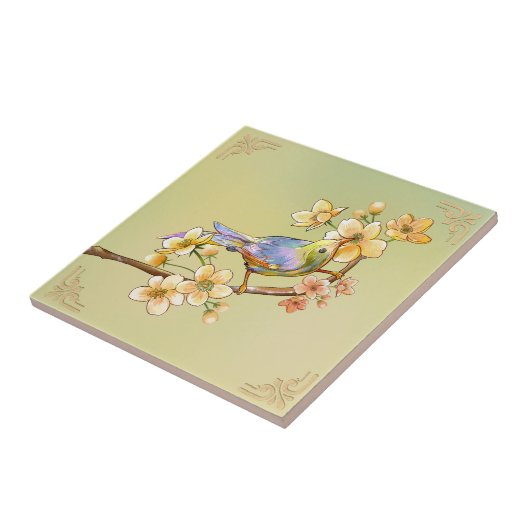 Carreau Fleurs vintages et oiseaux (Côté)