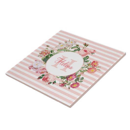 Carreau Fleurs vintages Pink Stripes Monogramme (Côté)