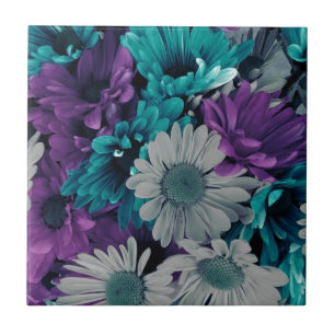 Carreau Fleurs violettes et bleues