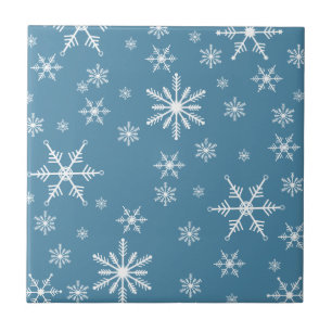 Carreau Flocon de neige de Noël en bleu