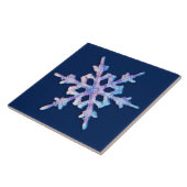 Carreau Flocon de neige iridescent sur fond bleu foncé (Côté)