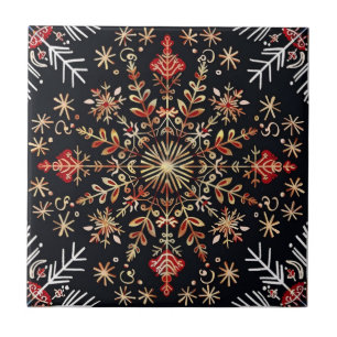 Carreau Flocon de neige or et rouge