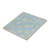 Carreau Flocons de neige dorés sur fond bleu ciel – Hiver  (Côté)