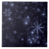 Carreau Flocons de neige sur fond bleu de minuit (Devant)