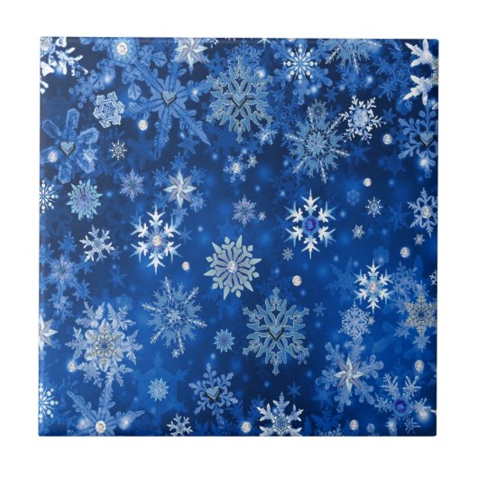 Carreau Flocons de Noël Bleus et Argent (Devant)