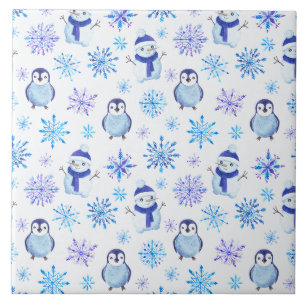 Carreau Flocons de Noël, bonhommes de neige et manchots