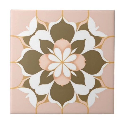 Carreau Floral blanc, doré, brun et rose (Devant)