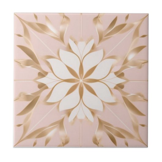 Carreau Floral blanc, doré et rose (Devant)
