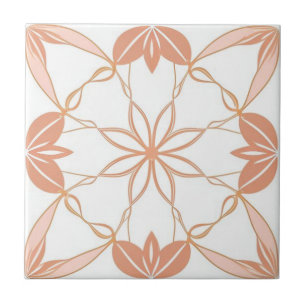 Carreau Floral blanc, doré et rose